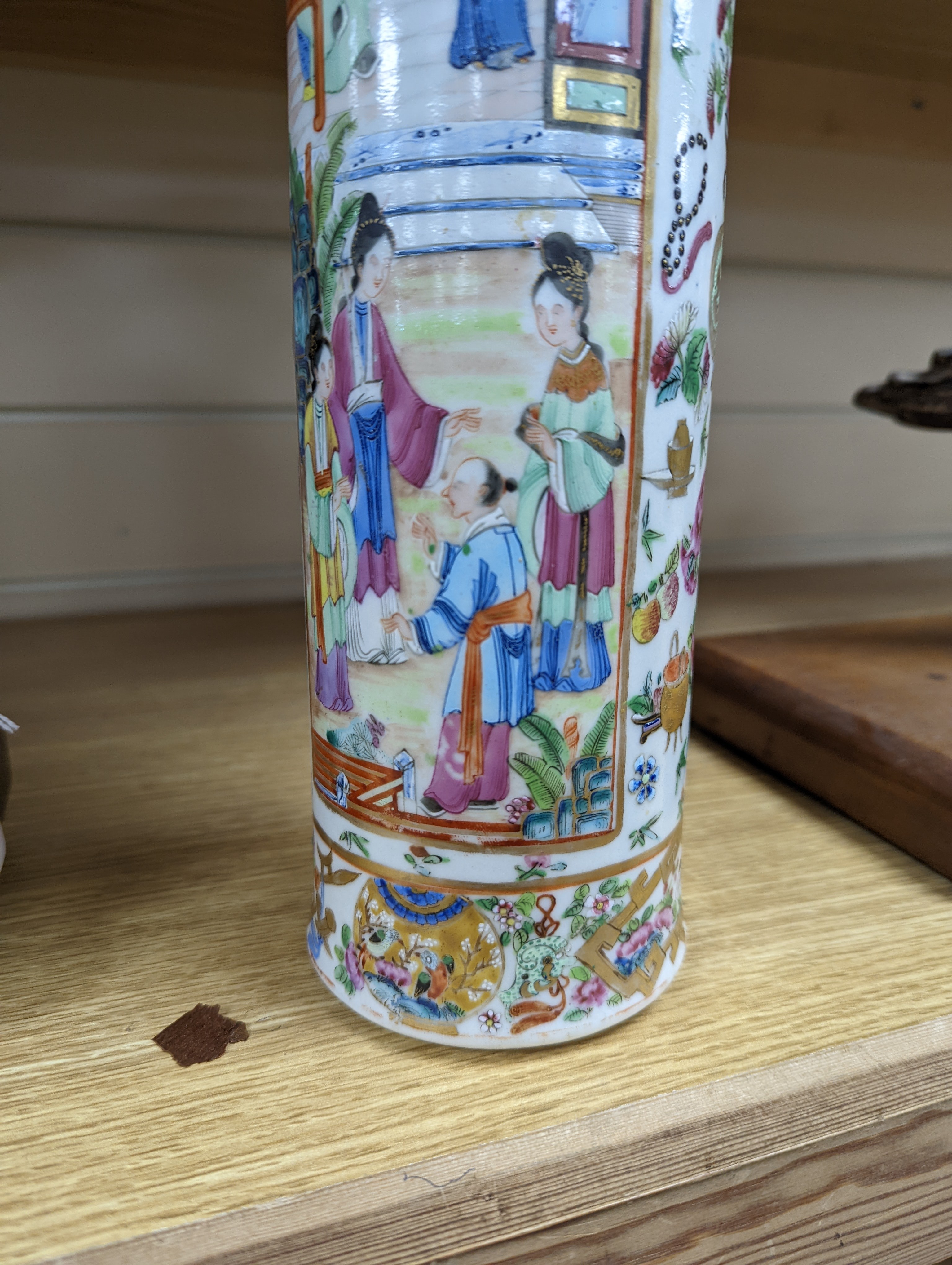 A Chinese famille rose cylindrical vase, 19th century, 31cm
